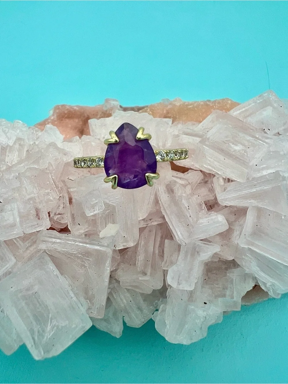Amethyst Teardrop Adjustable Ring